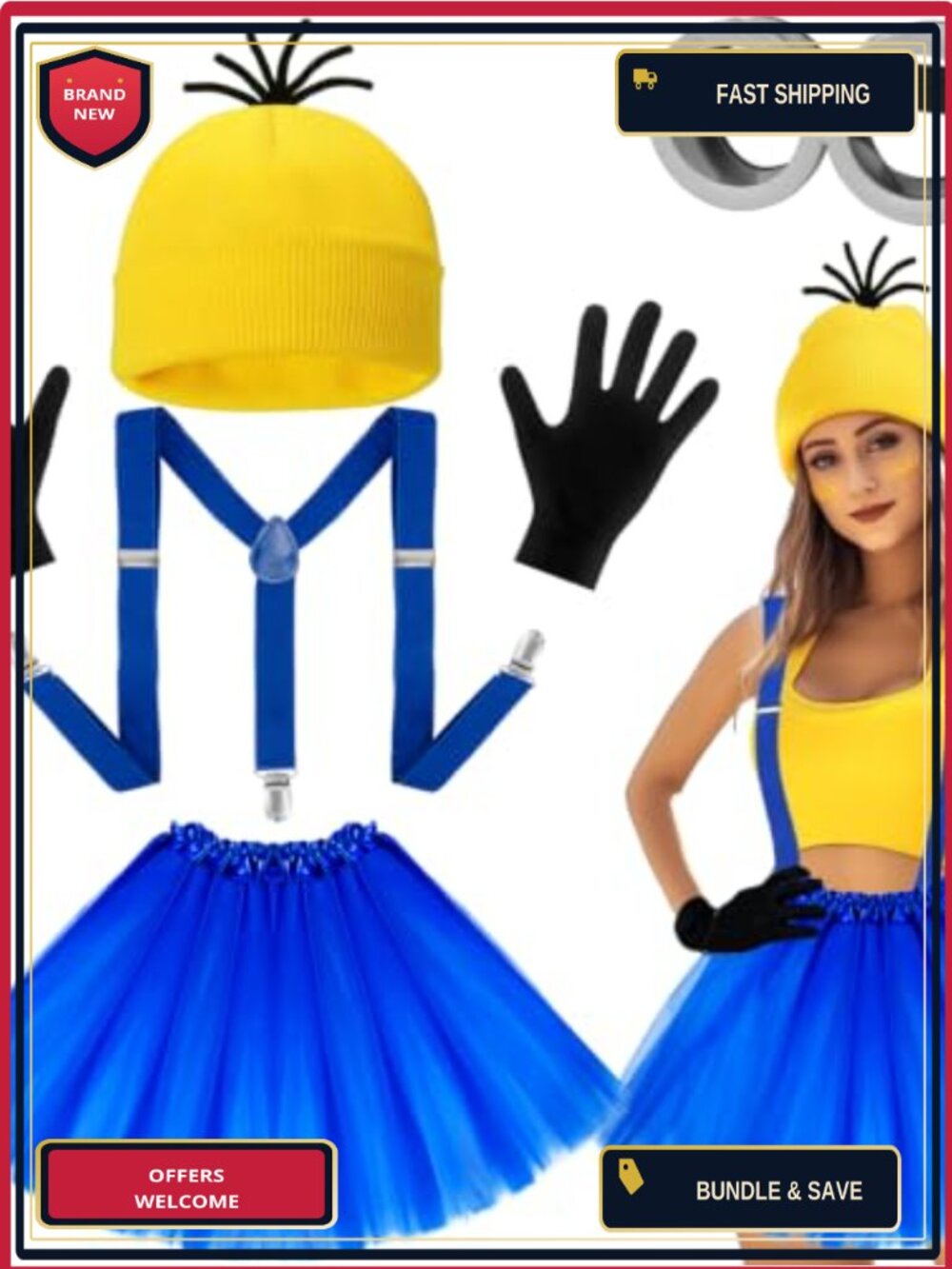 Halloween Costume Accessories Set Beanie Goggles Gloves Suspenders Tutu